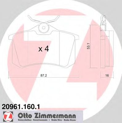 ZIMMERMANN - 20961.160.1 - Гальмівні колодки дискові зад. Citroen/Peugeot/Renault/VAG (17mm)