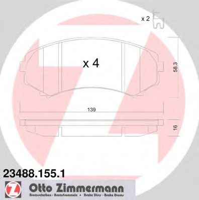 ZIMMERMANN - 23488.155.1 - Гальмівні колодки дискові перед. Mazda Mpv I; Mitsubishi Grandis, Pajero  2.0D-4.5 12.90-