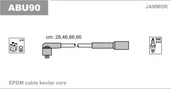 JANMOR - ABU90 - Провода в/в (каучук Kevlar) Audi A3 1.6 96-03/Seat Toledo II 1.6 98-04