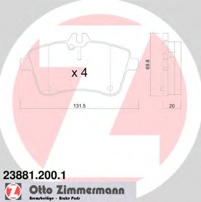 ZIMMERMANN - 23881.200.1 - К-кт гальмівних накладок перед. DB klasa B (W245) B 200 05-