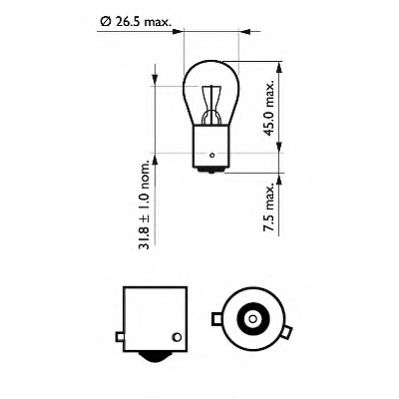PHILIPS - 12088CP - Лампа(червона одноконтактна зміщенний цоколь) PY21W 12V 21W BAU15S упаковка коробка