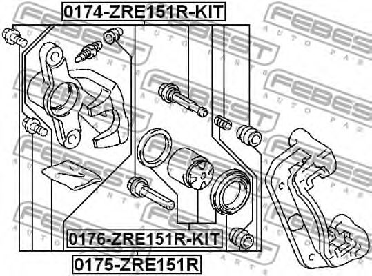 FEBEST - 0174-ZRE151R-KIT - Ремкомплект гальмівного супорта задн Audi A1, A3; Seat Altea, Altea Xl, Leon; Skoda Octavia Ii, Superb Ii, Yeti; Vw Beetle, Caddy Iii, Caddy Iii/Minivan, Eos, Golf Vi 1.2-3.6 02.03-