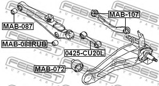 FEBEST - MAB-088RUB - С/блок важеля поперечн. зад. ниж. плаваючий (40х12х50) Dodge Caliber; Jeep Compass, Patriot 1.8-2.4Lpg 06.06-; Mitsubishi ASX, Lancer VIII, Outlander II 1.3-2.4 12.91-12.13