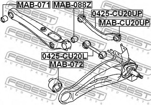 FEBEST - MAB-CU20UP - С/блок важеля поперечн. зад. верх. (бумеранг/2шт на важіль) (36,5х12х50) Dodge Caliber; Jeep Compass, Patriot 1.8-2.4Lpg 06.06-; Mitsubishi ASX, Lancer VIII, Outlander II 1.5-2.4 11.0