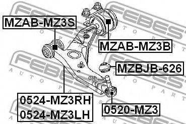 FEBEST - MZAB-MZ3S - Сайлентблок передній важеля перед. VOLVO C30, C70 II, S40 II, V50; FORD C-MAX, FOCUS C-MAX, FOCUS II, FOCUS II/KOMBI, KUGA I; MAZDA 3 1.4-Electric 10.03-