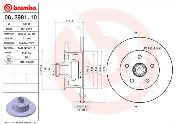 BREMBO - 08.2981.10 - Тормозной диск (Тормозная система)