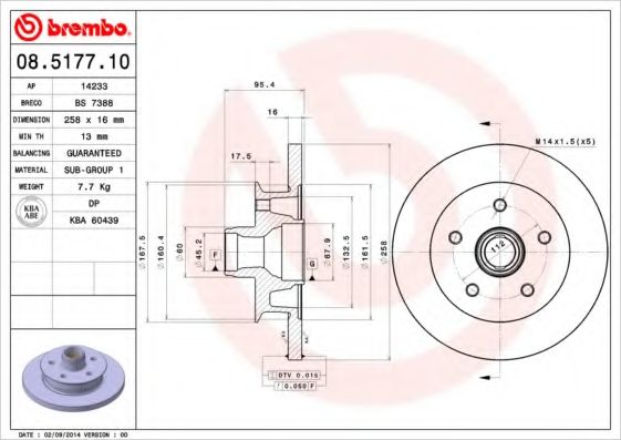 BREMBO - 08.5177.10 - Тормозной диск (Тормозная система)