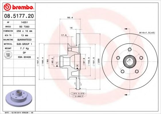 BREMBO - 08.5177.20 - Тормозной диск (Тормозная система)