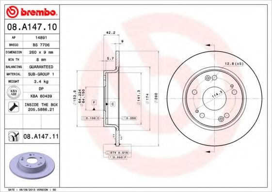 BREMBO - 08.A147.11 - Диск тормозной