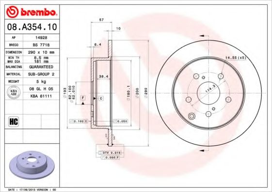 BREMBO - 08.A354.10 - Диск тормозной