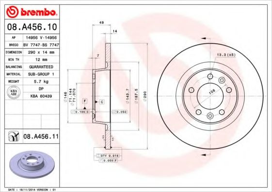 BREMBO - 08.A456.10 - Диск тормозной