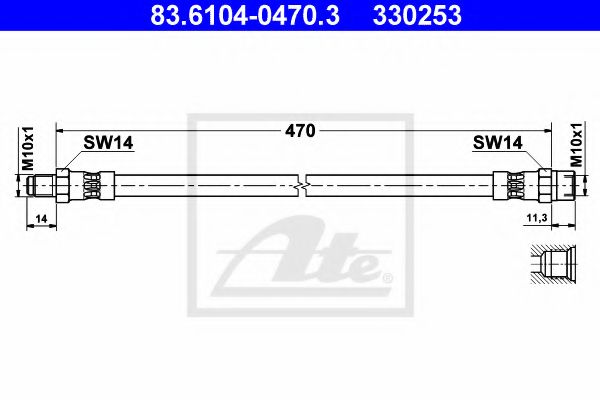 ATE - 83.6104-0470.3 - Тормозной шланг (Тормозная система)