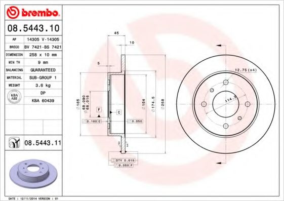 BREMBO - 08.5443.11 - Диск тормозной