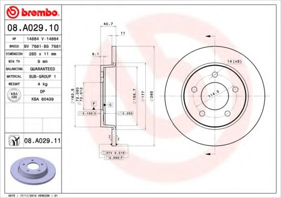 BREMBO - 08.A029.10 - Диск тормозной