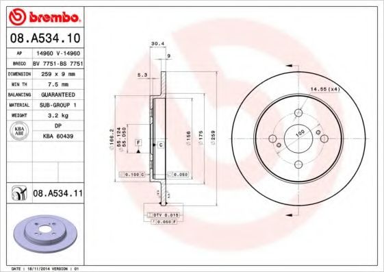 BREMBO - 08.A534.10 - Гальмівний диск