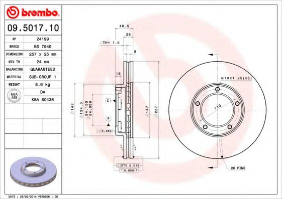 BREMBO - 09.5017.10 - Гальмівний диск