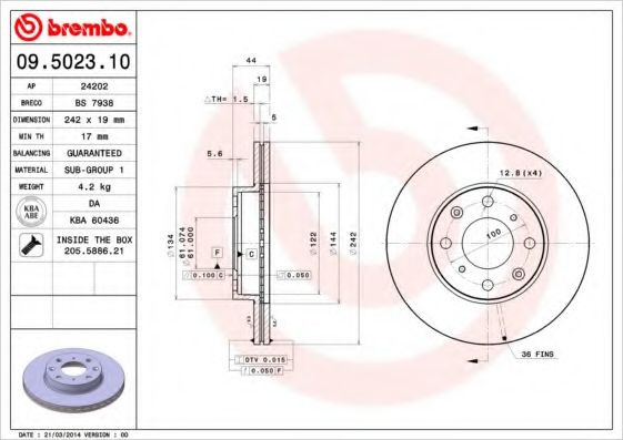 BREMBO - 09.5023.10 - Диск тормозной