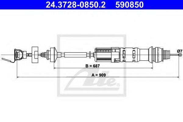 ATE - 24.3728-0850.2 - Трос зчеплення автомат Citroen Berlingo /Peugeot Partner dw8/10 1.9d,2.0hdi,1.6hdi (899mm)