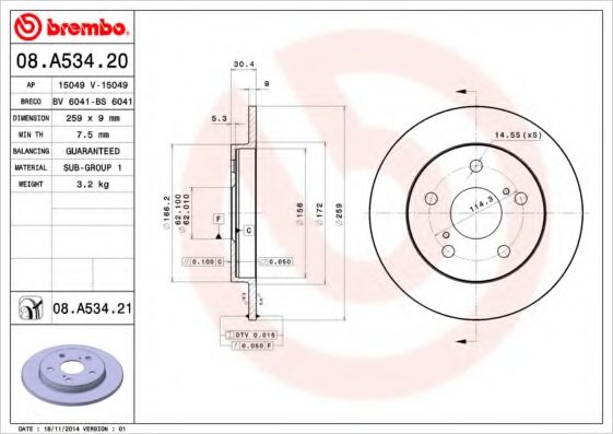 BREMBO - 08.A534.20 - Диск тормозной