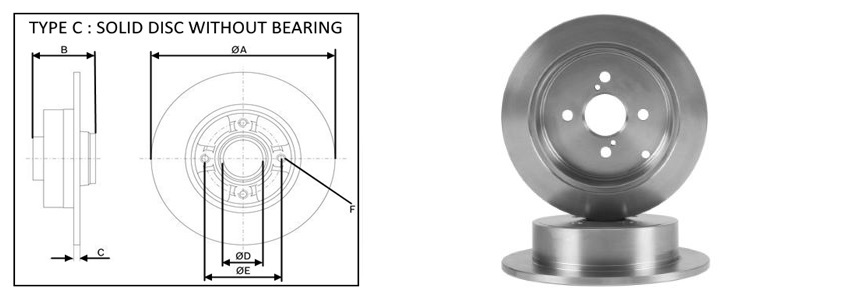 Диск гальмівний задн. Toyota Corolla 1.4I/1.6I 01-