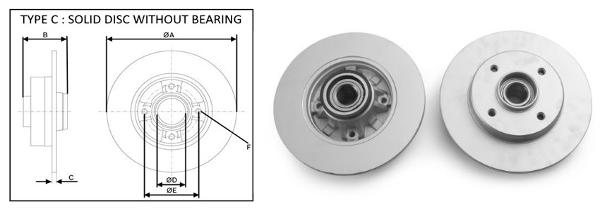 Гальмівний диск з підшипником задній  (249mmx9mm) Citroen C4 II , Ds4; Peugeot 308, 308 Sw 1.2-2.0D 09.07-