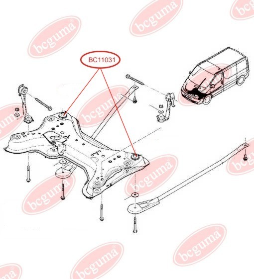 BCGUMA - BC11031 - Сайлентблок зад. підрамника (пластик; 54,3х17х78,5)  Renault Trafic 2/Opel Vivaro
