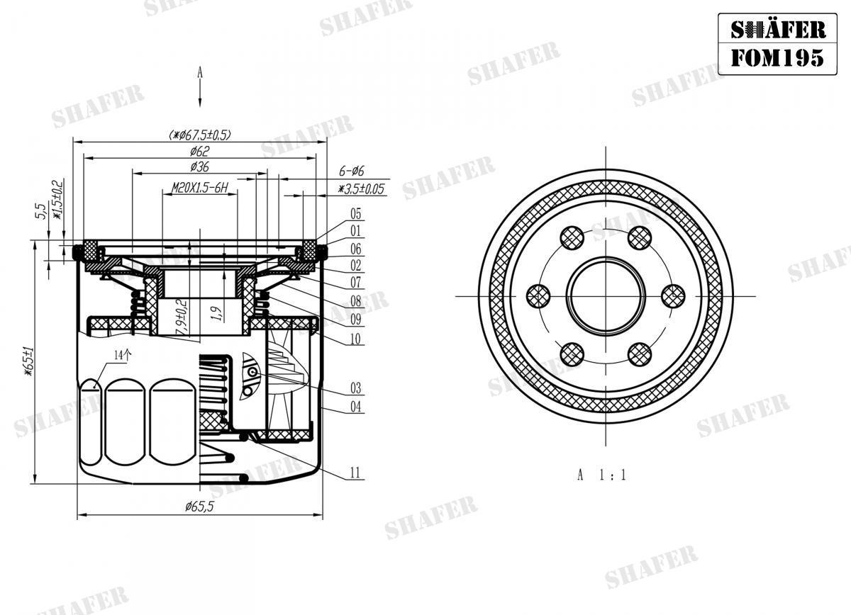 SHAFER - FOM195 - Фiльтр масляний Mazda 323/626 2,0 98-/Subaru Forester 2.0 02-