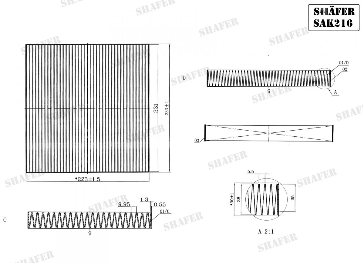 SHAFER - SAK216 - Фільтр салона вугільн, Honda Accord  2.0I 16V, 2.4I 16V, 2.2I-CTDI 02