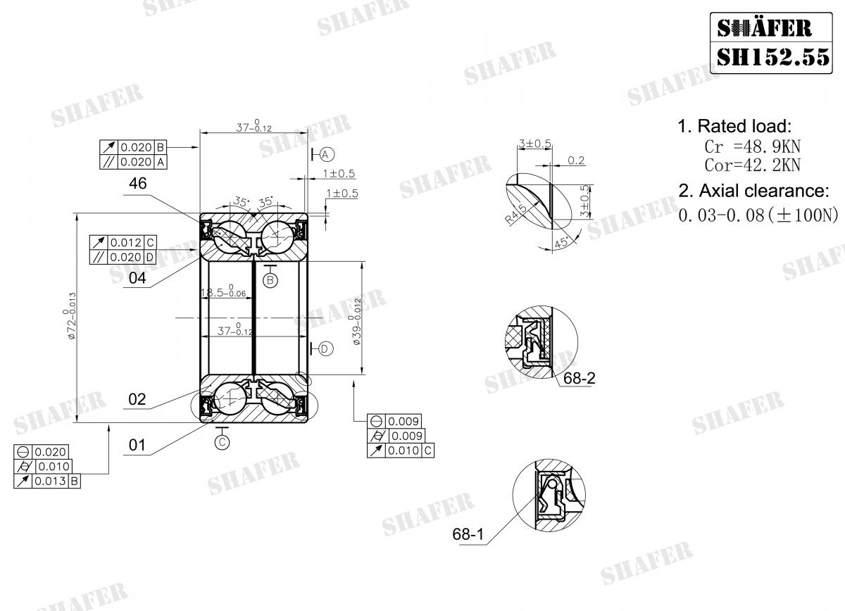 Підшипник ступиці перед. ABS+ Ford Focus/Fiesta 1.4-1.8TDCI 98-05