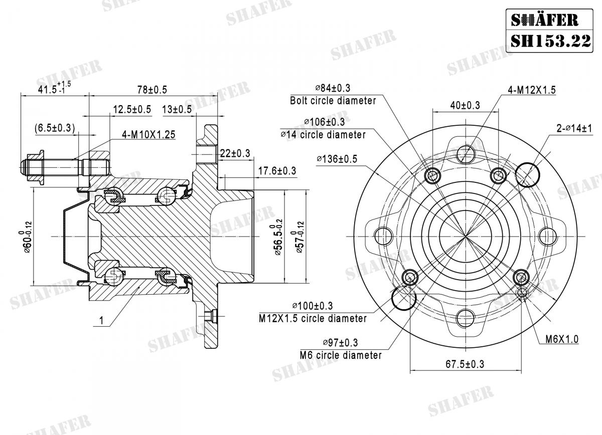SHAFER - SH153.22K - Підшипник зад. (ступиця 4 отв. -ABS) +монтажний к-кт  Opel Astra F/G/Combo/Vectra A 88-05