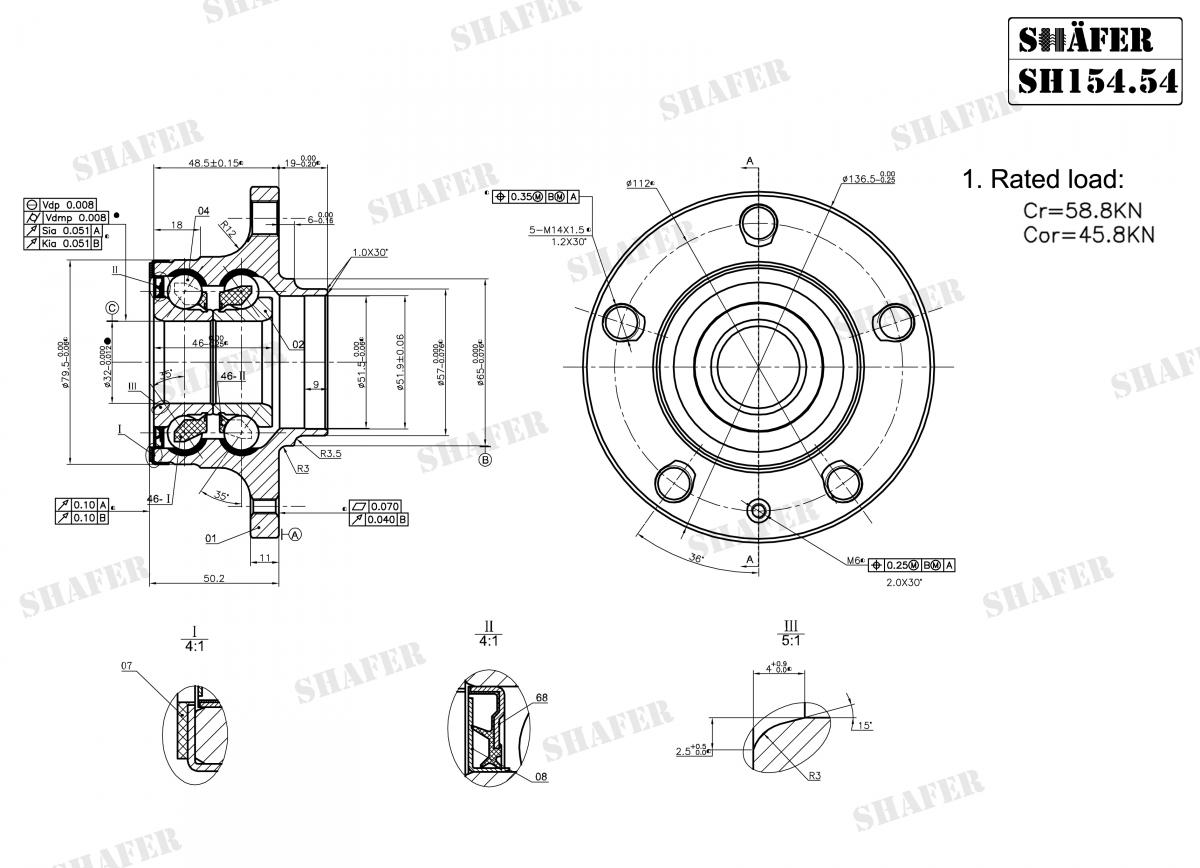 SHAFER - SH154.54K - Підшипник зад. ступиці +монтажний к-кт Audi A3 1.6-2.0FSI 05/03-; VW Touran 1.6FSI-2.0TDI 02/03- Caddy III 04-
