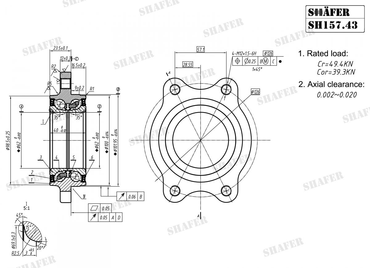 SHAFER - SH157.43K - К-кт підшипника ступиці ABS+ (+монтажний к-кт) Audi A4 2.0 TDI 07-