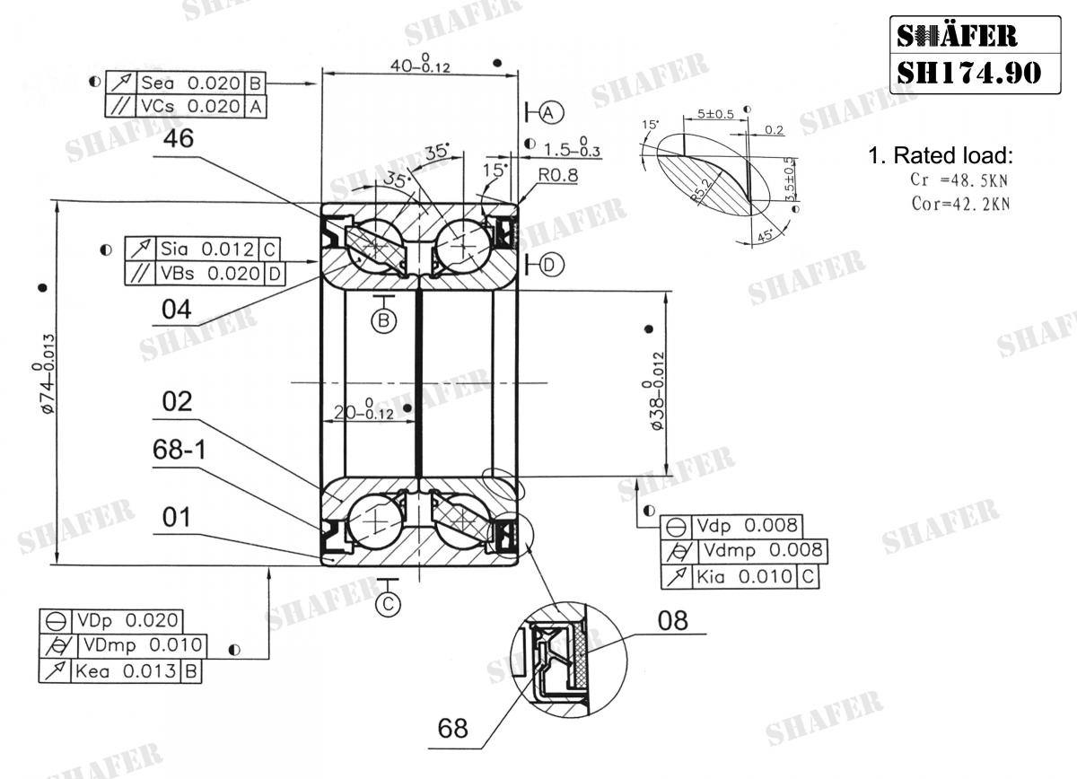 SHAFER - SH174.90 - Підшипник ступиці перед. ABS+ Honda City, Jazz III; 1.2/1.3/1.4/1.5; 01.09-