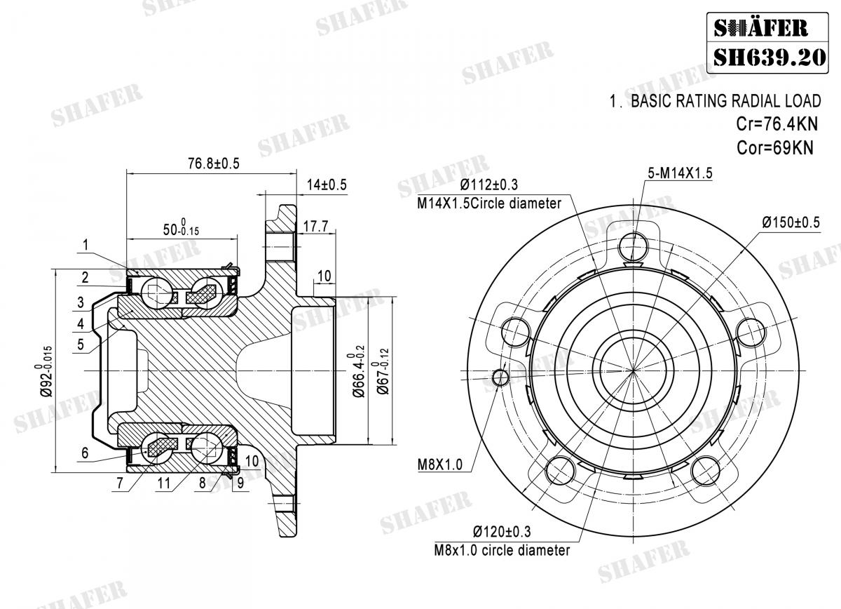 Пiдшипник ступиці переднiй MB W639 Vaneo 03-, Viano 03-