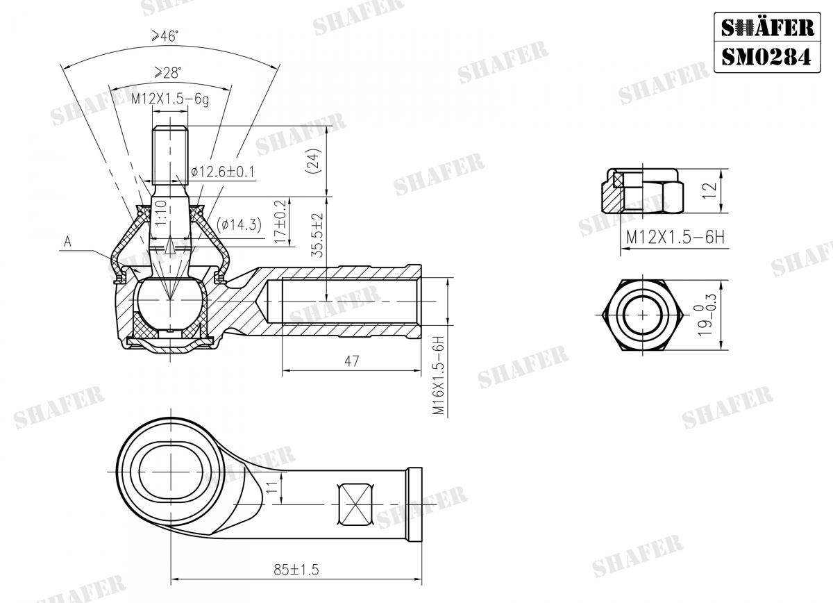 SHAFER - SM0284 - Наконечник кермової тяги правий VW T-4 -96  (diam 14)