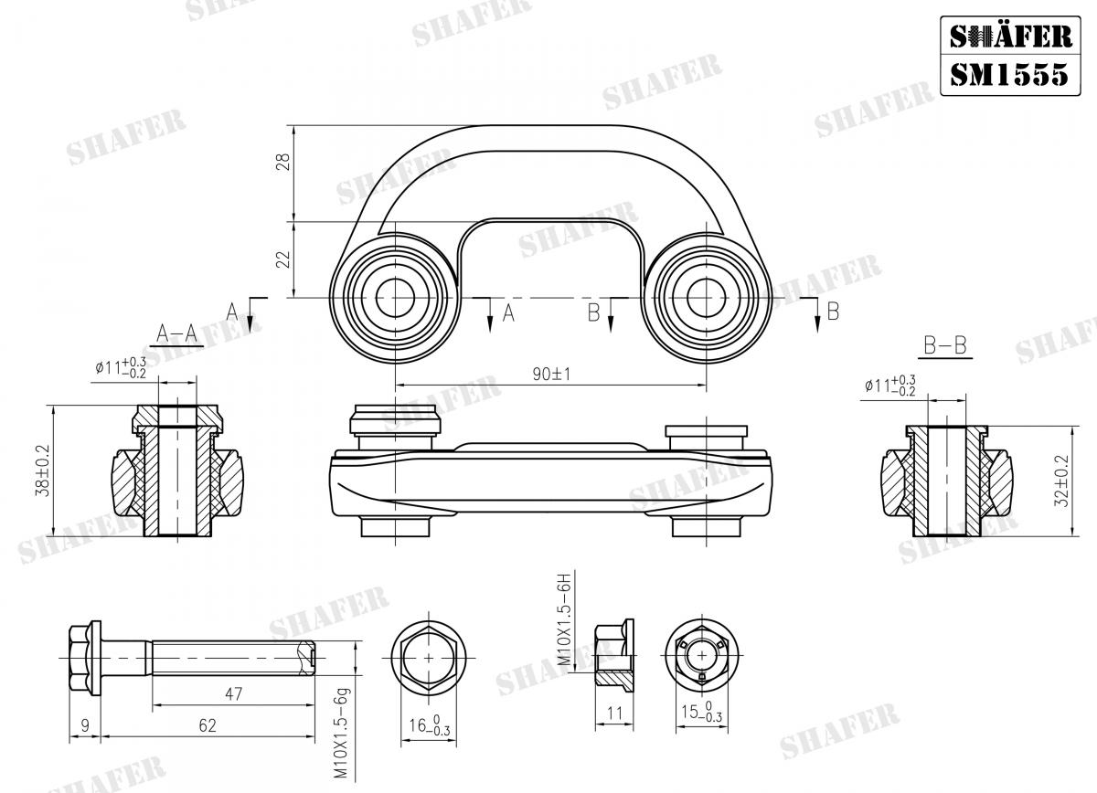 SHAFER - SM1555 - Тяга стабiлiзатора перед. права Audi A4, A6; Skoda Superb I; VW Passat 1.6-4.2 11.94-03.08