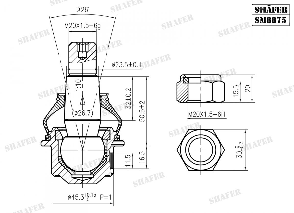 SHAFER - SM8875 - Кульова опора DB Sprinter 95-/VW LT 28/35/46 96-
